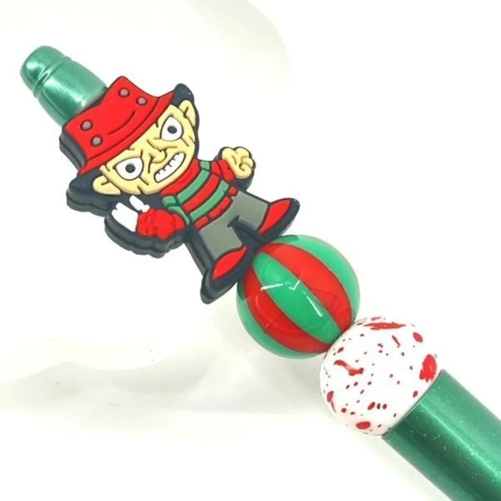 Freddie Freddy handmade pen NEW beads red white green striped stripes bloody eye